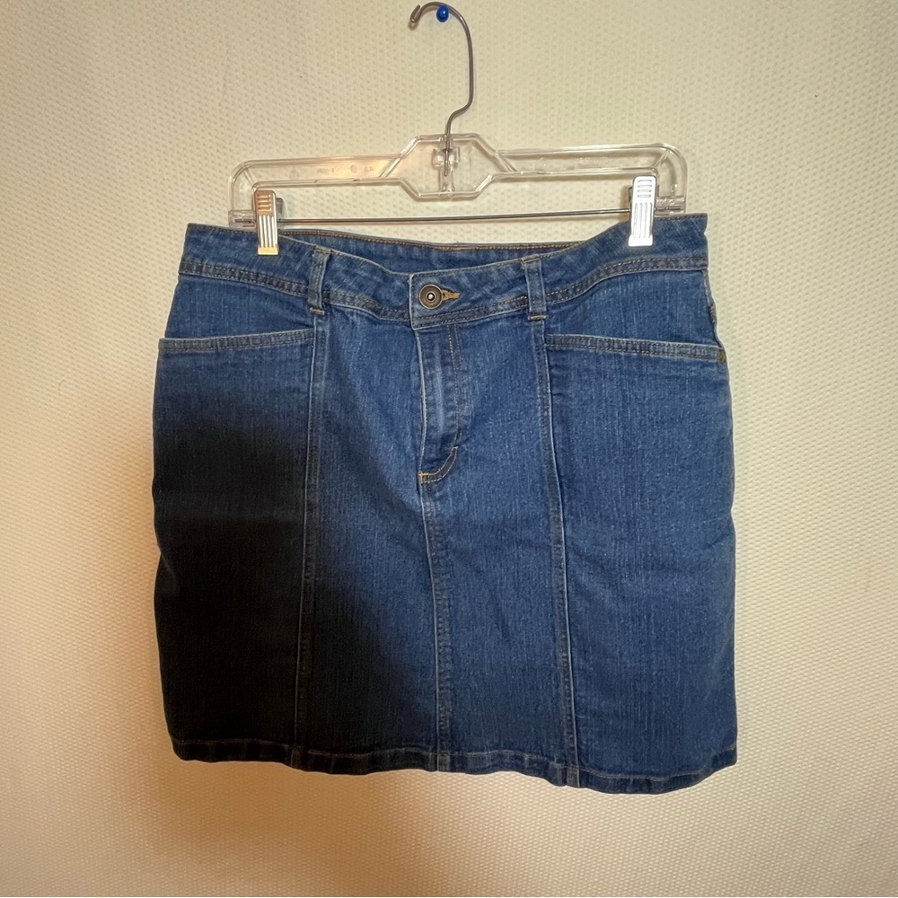 Great Northwest Indigo Denim Mini Skirt Size 14 Blue Jean High Waist Seam Detail
